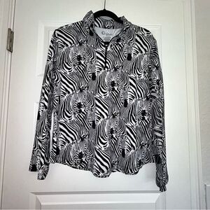 G LIFESTYLE Zebra Print 1/4 Zipper Front Long Pull Over Lightweight Top Jacket